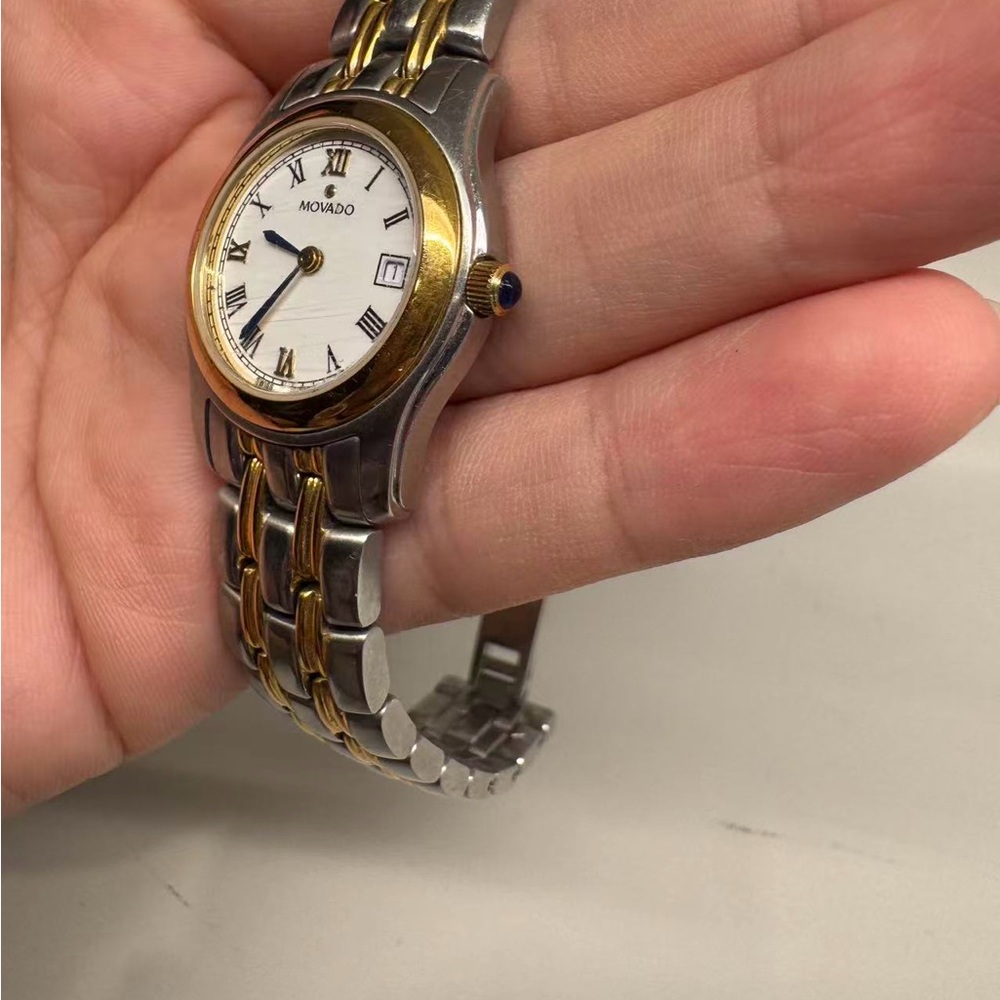 Movado Silver and Gold Watch with White Dial Working New Battery - Picture 7 of 8